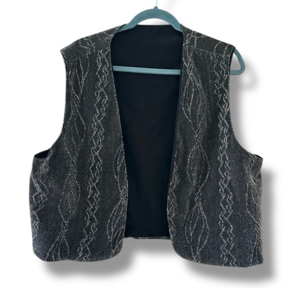 Vintage Gray Black Pinstripe Textured Metallic Vest Women’s Size XL/XXL Party - Picture 1 of 15